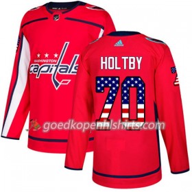 Washington Capitals Braden Holtby 70 Adidas 2017-2018 Rood USA Flag Fashion Authentic Shirt - Mannen